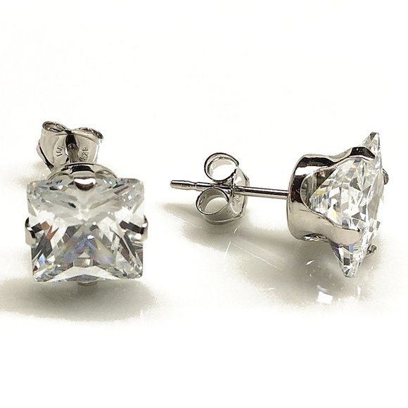 Sparkly Cubic Zirconia Square Stud Post Earrings - Picture 1 of 5